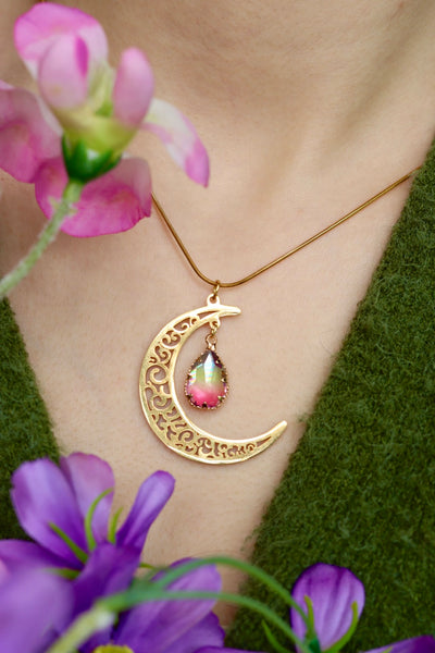 Moon pink drop necklace