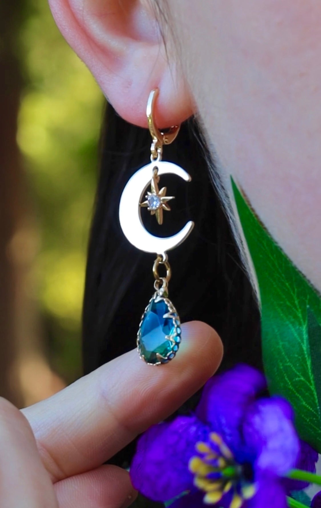 Moon drop star earrings