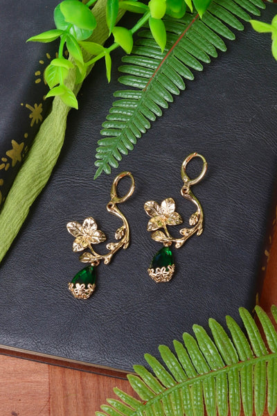 Green flower earrings