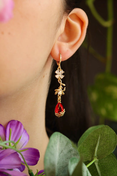 Red flower earrings