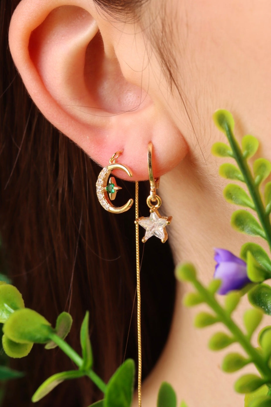 Moon threader and star earrings set