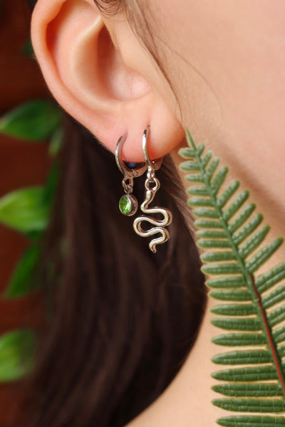 Silver medusa snake huggie earrings set