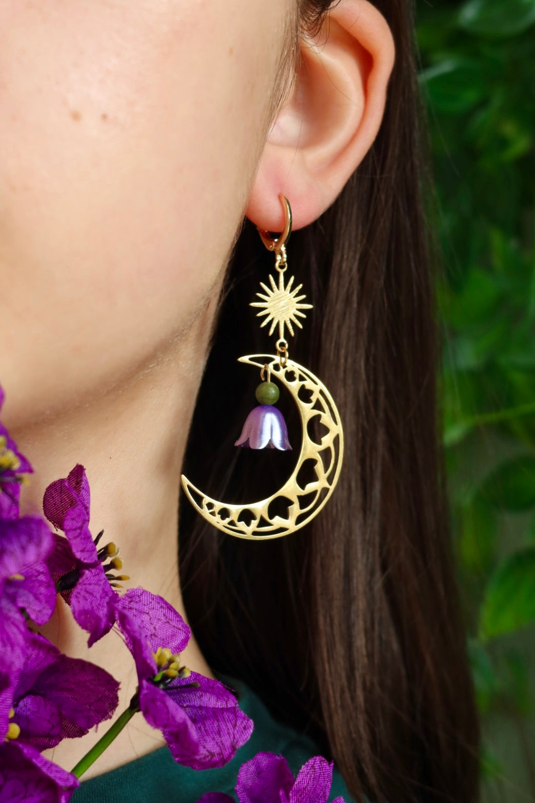 Nature flower moon earrings