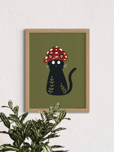 Mushroom cat - framed art print