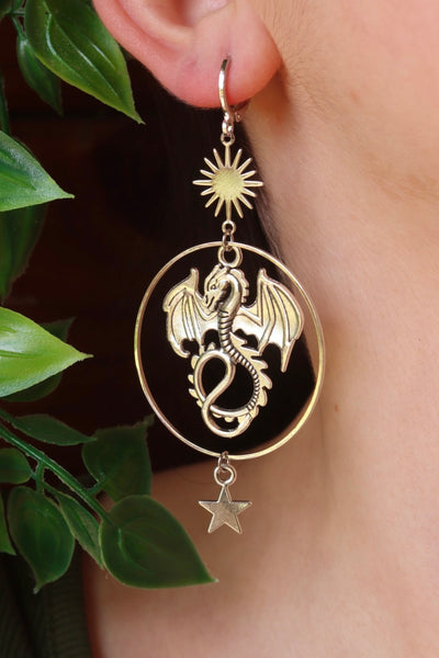 Celestial Dragon moon and star earrings