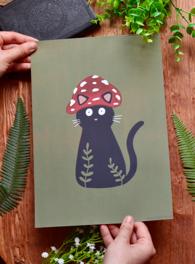 Mushroom cat - framed art print