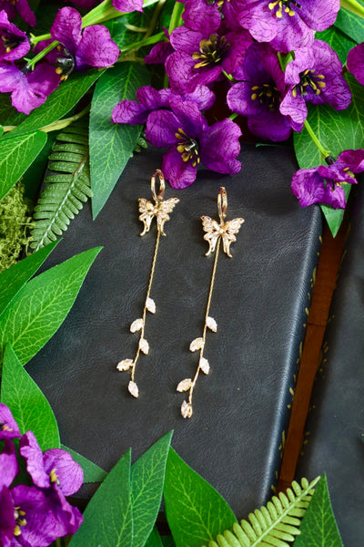 Butterfly vine leaf earrings 24k gold plated