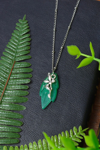 Silver fairy leaf necklace