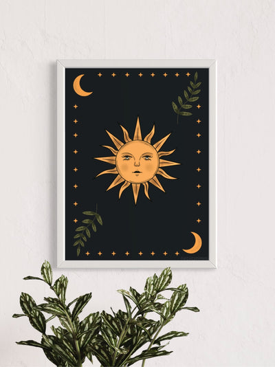 Celestial Sun and leaves - framed art print