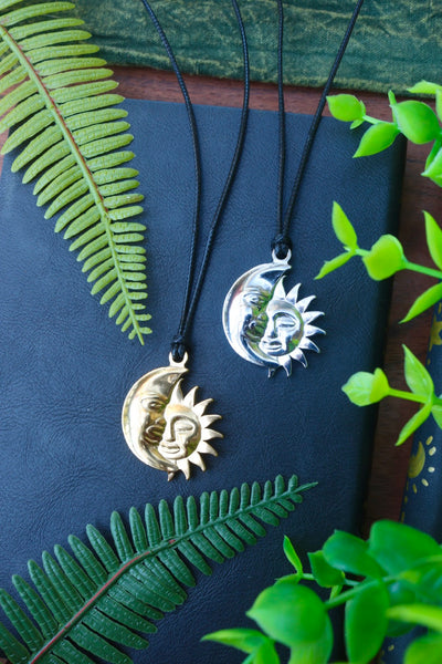 Sun and moon wax cord necklaces in silver or gold