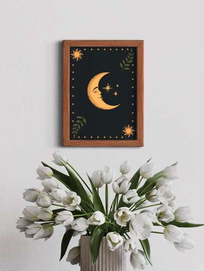 Celestial Moon and leaves - framed art print