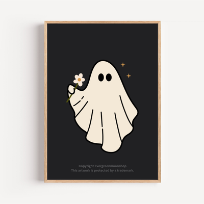 Ghost with flower wall art print