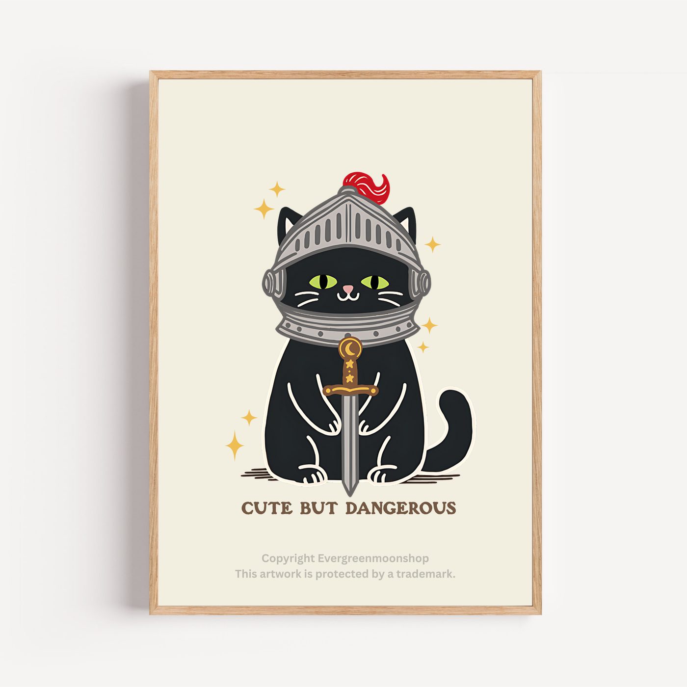 Cute but dangerous cat wall art print