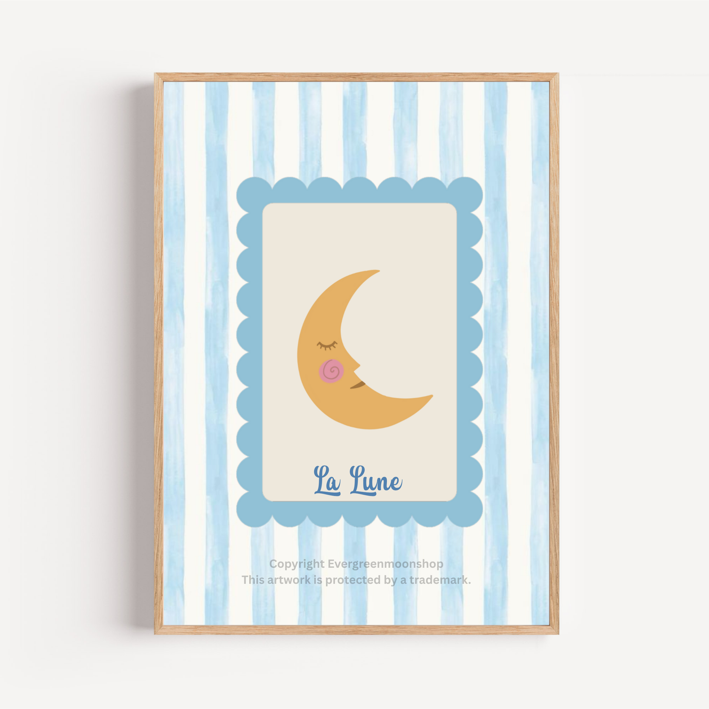 La Lune Blue and White Striped wall art print