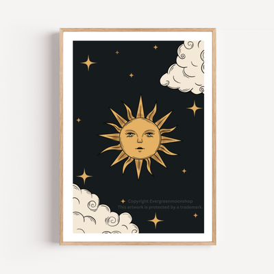 Sun celestial dark wall art print