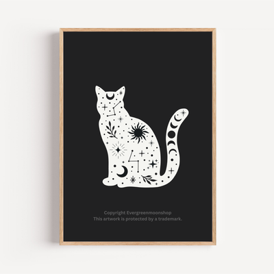 Celestial dark cat art print