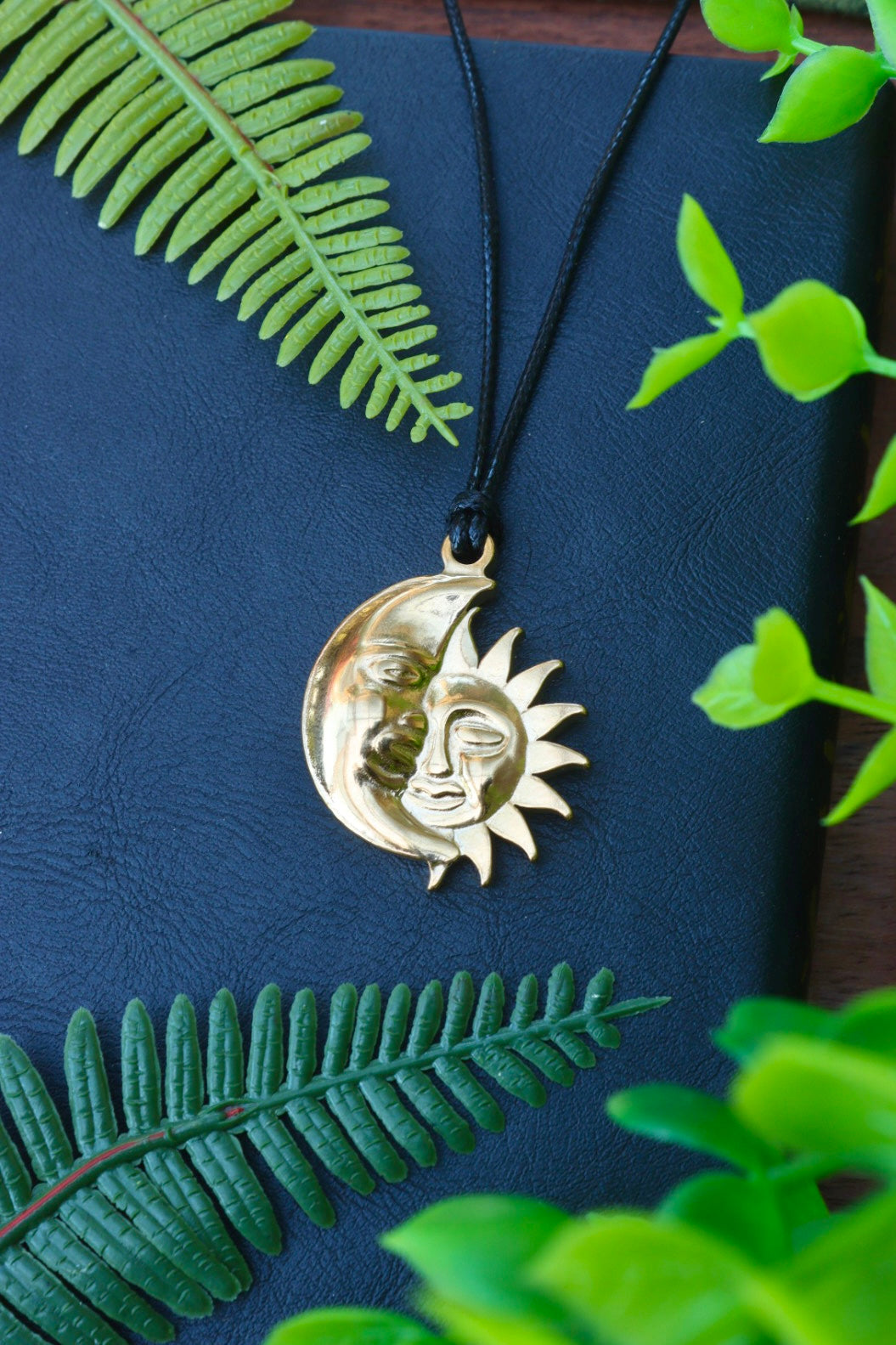 Sun and moon wax cord necklaces in silver or gold