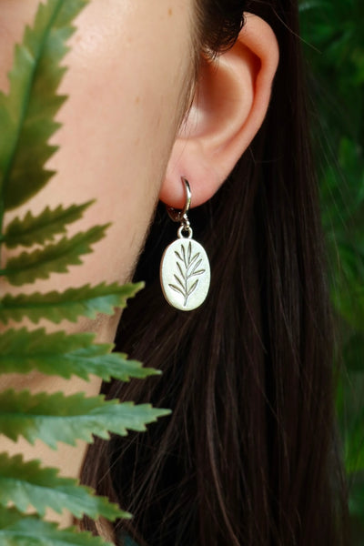 Silver printed leaf earrings