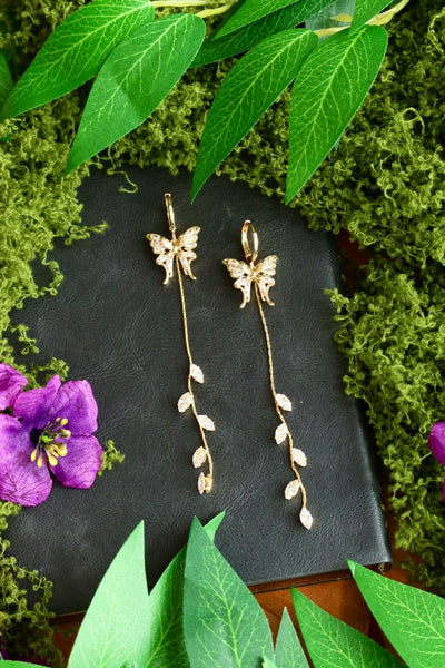 Butterfly vine leaf earrings 24k gold plated