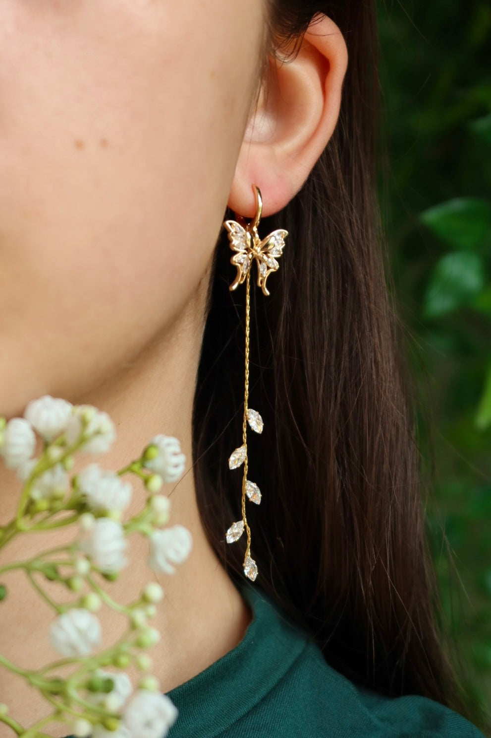 Butterfly vine leaf earrings 24k gold plated