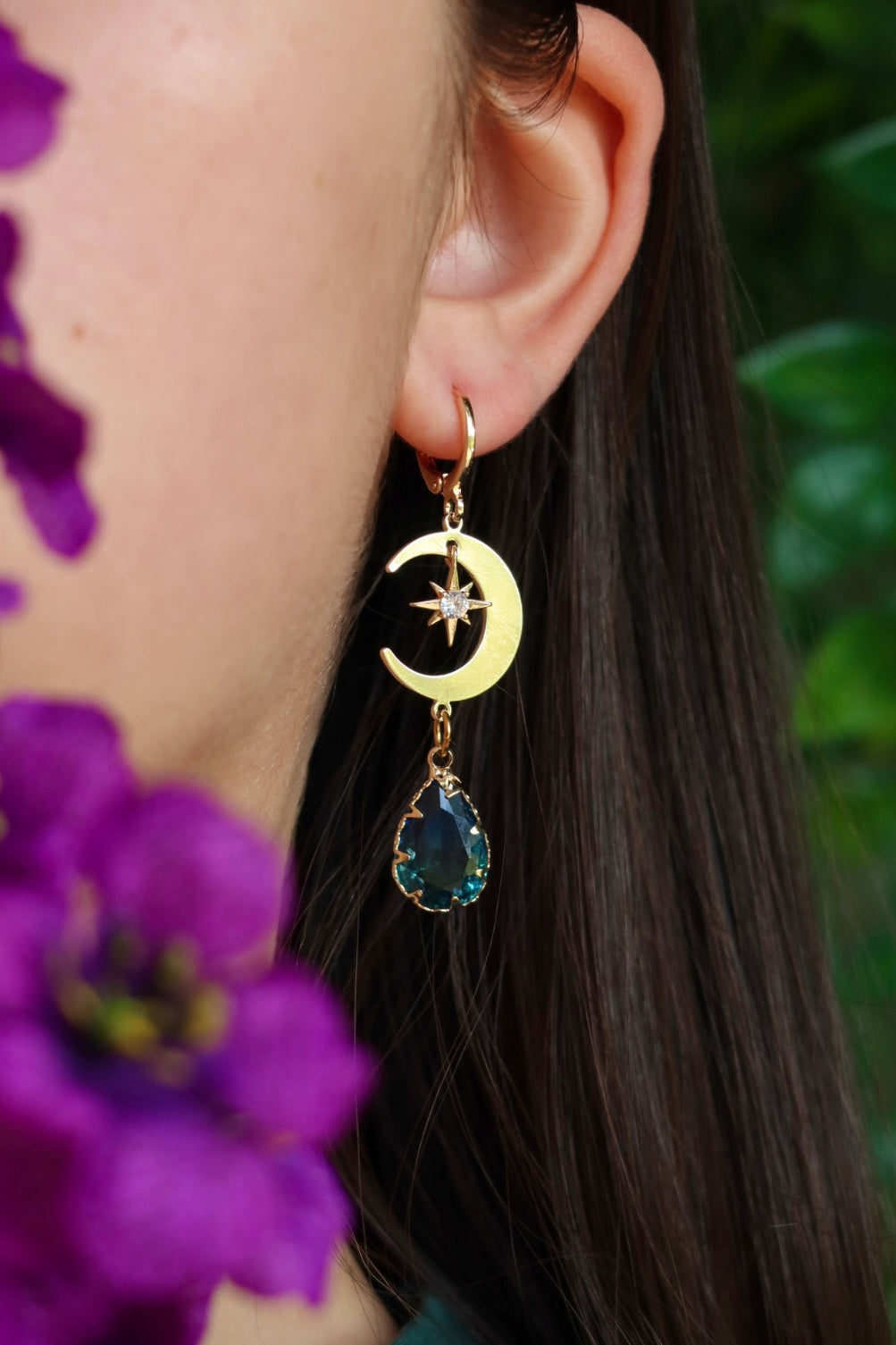 Moon drop star earrings