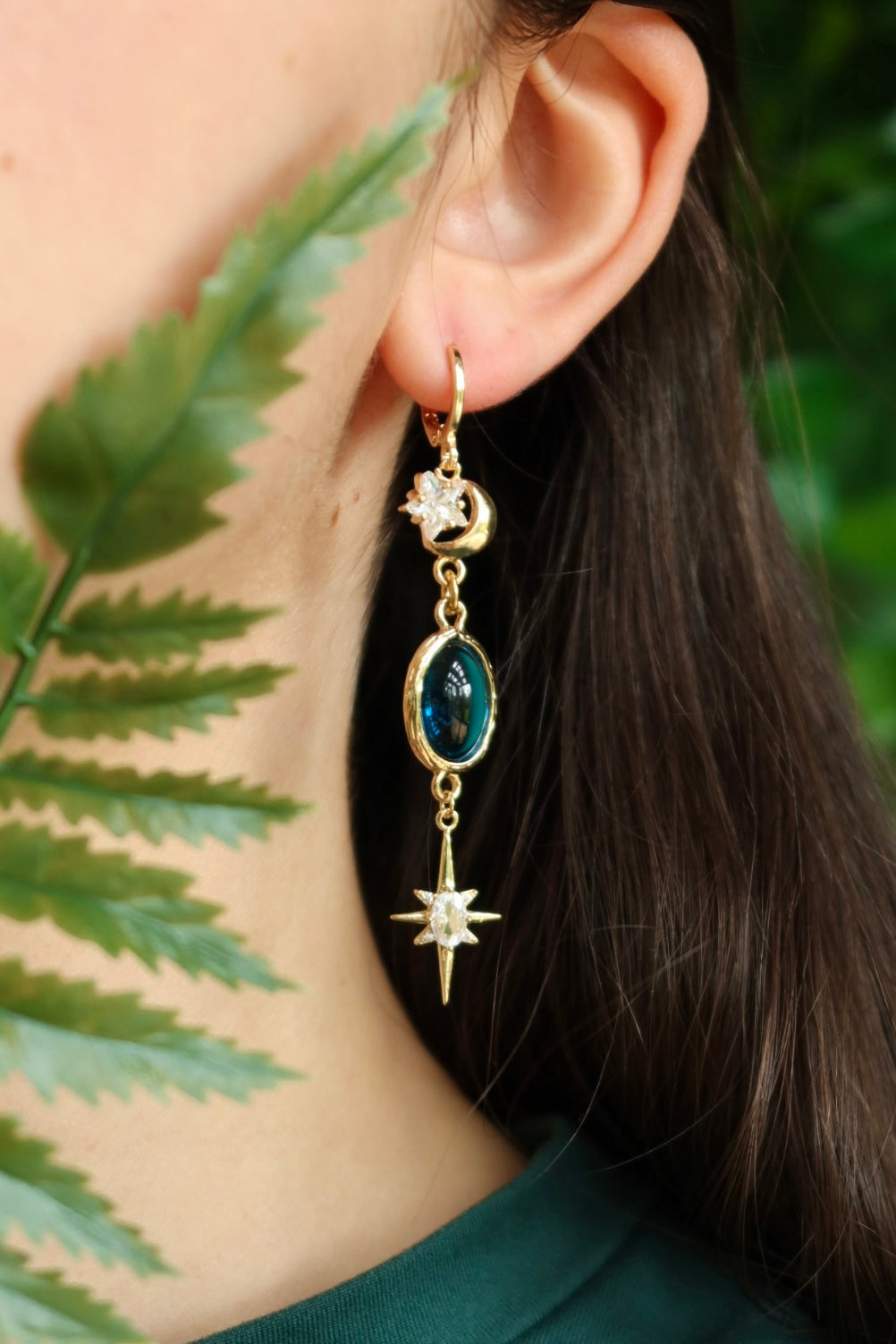 Midnight blue star moon earrings