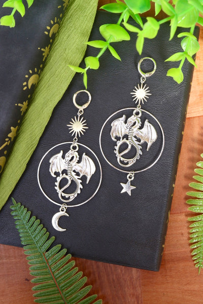 Celestial Dragon moon and star earrings