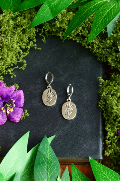 Silver printed leaf earrings