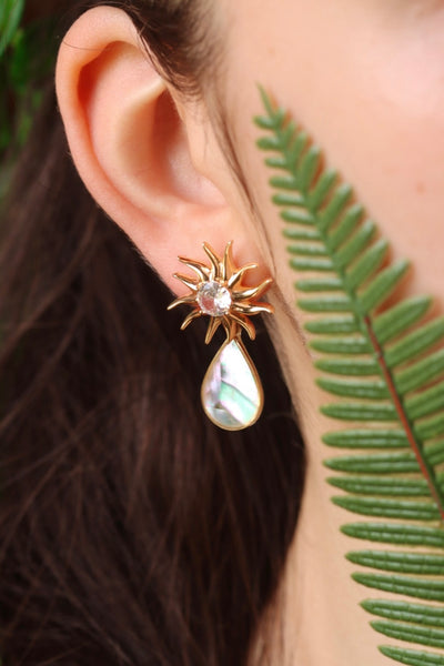 Sun stone drop stud earrings