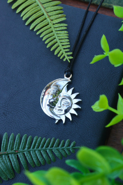 Sun and moon wax cord necklaces in silver or gold