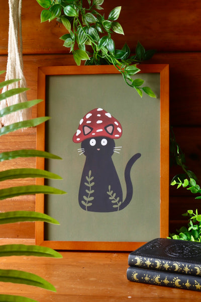 Mushroom cat - framed art print