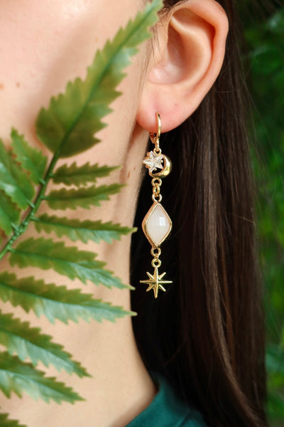 Moon & stars gemstone earrings