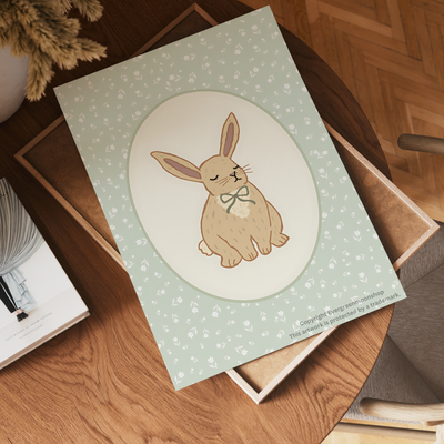 Floral sage green rabbit wall art print