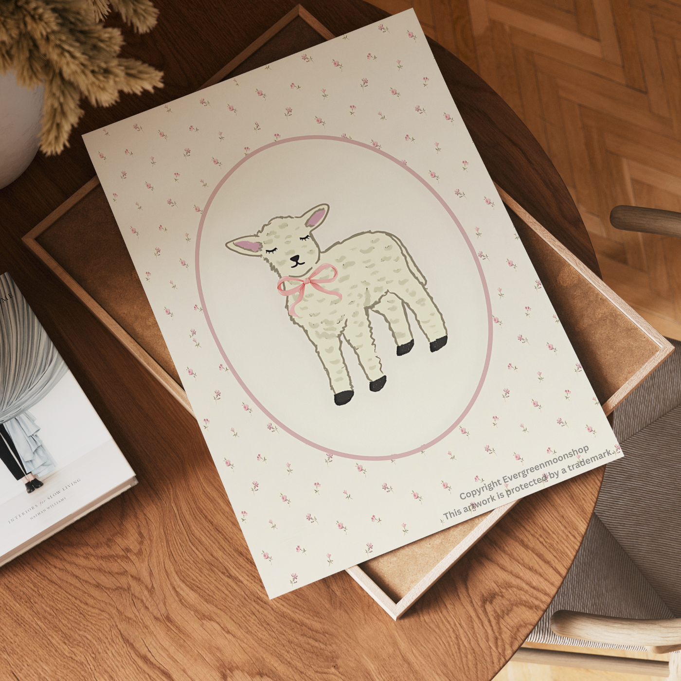 Lamb elegant pink wall art print