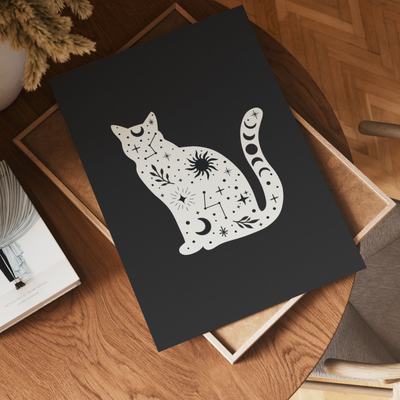 Celestial dark cat art print