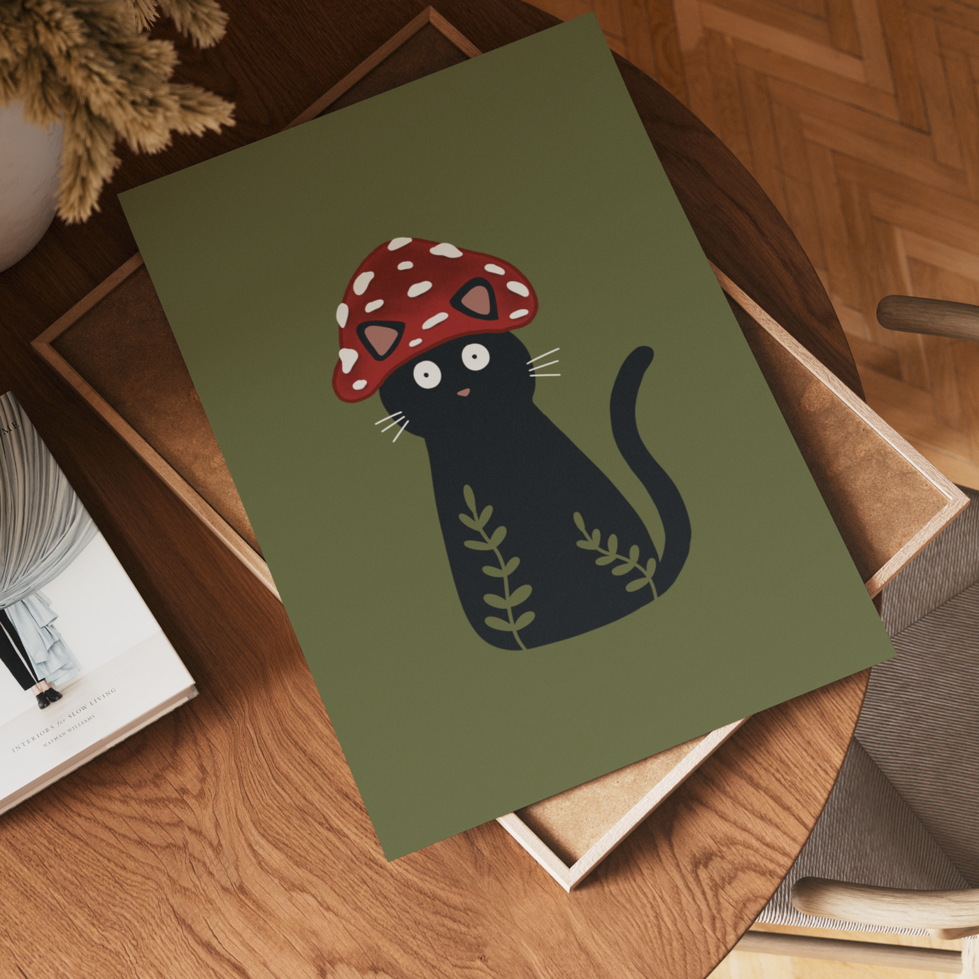 Cat mushroom toadstool art print