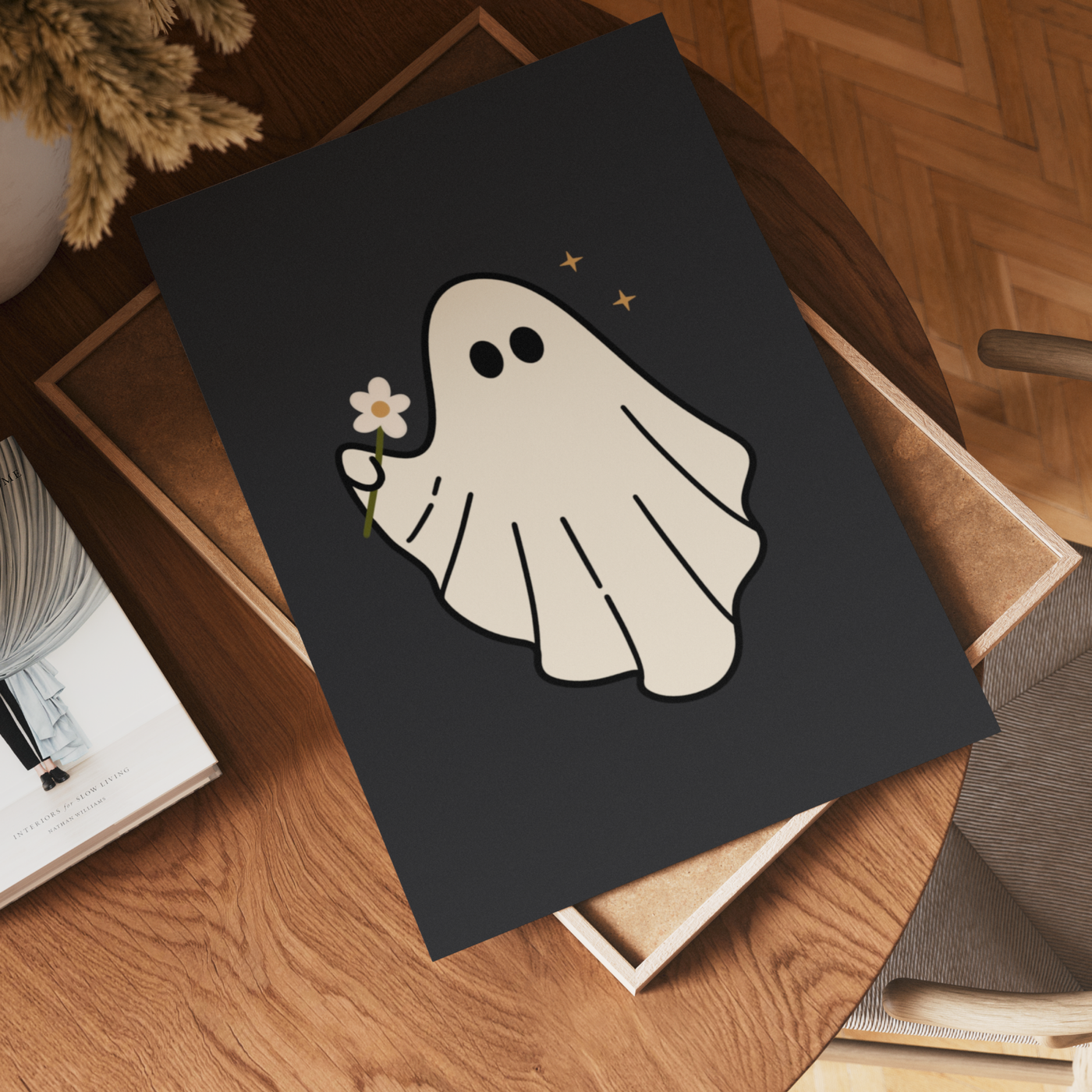 Ghost with flower wall art print