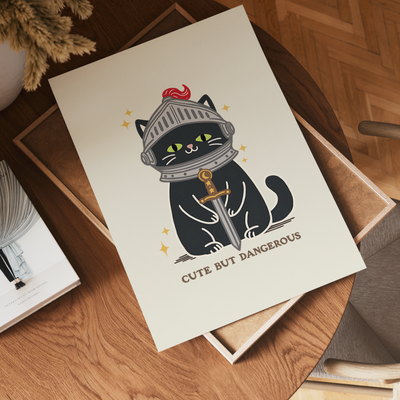 Cute but dangerous cat wall art print