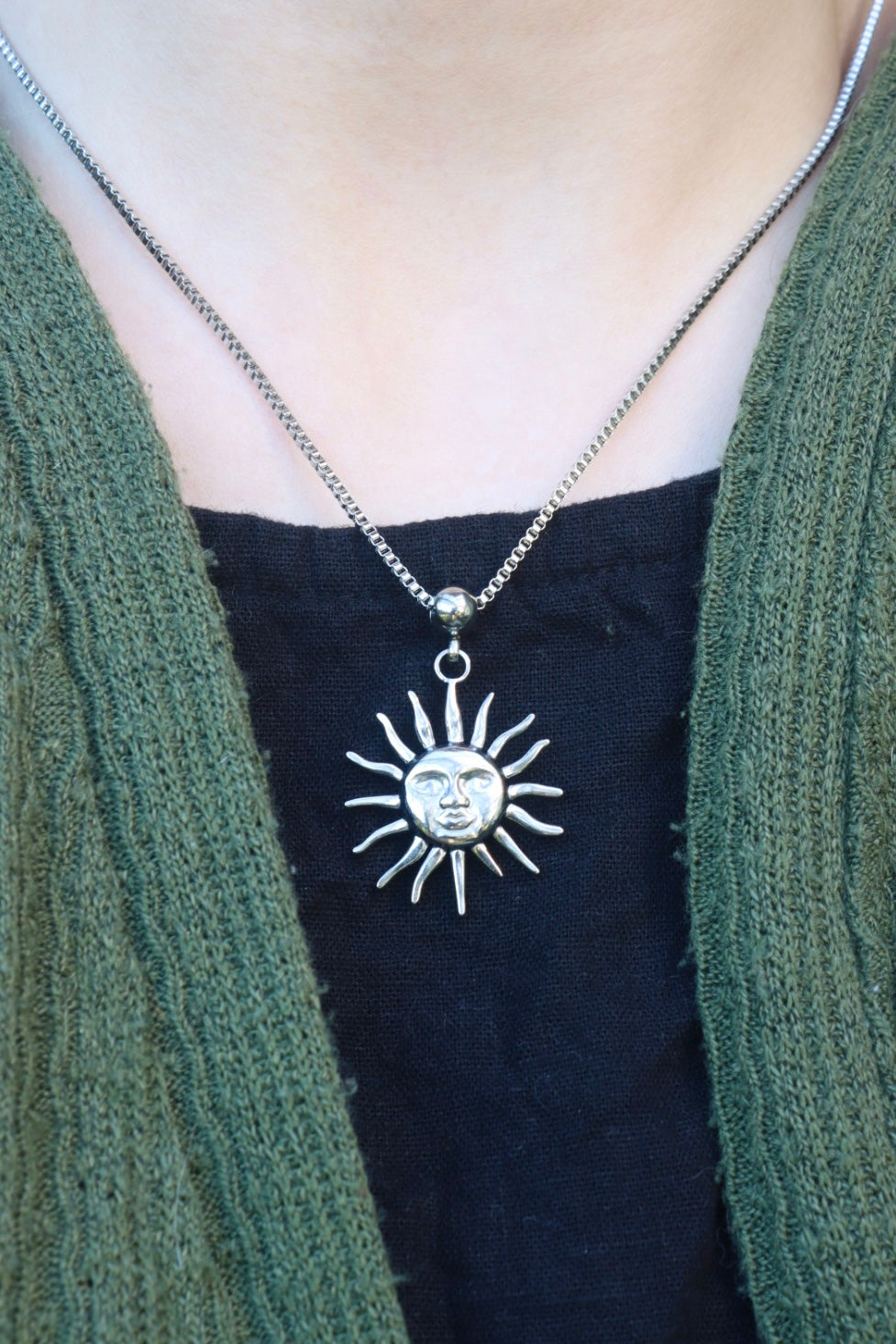 Silver sun necklace