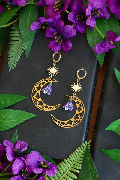 Nature flower moon earrings