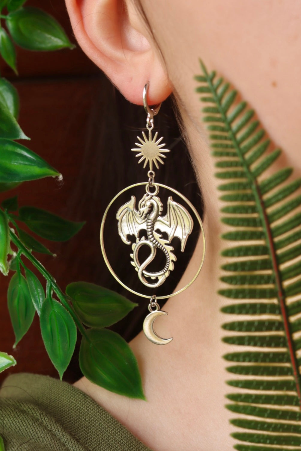 Celestial Dragon moon and star earrings