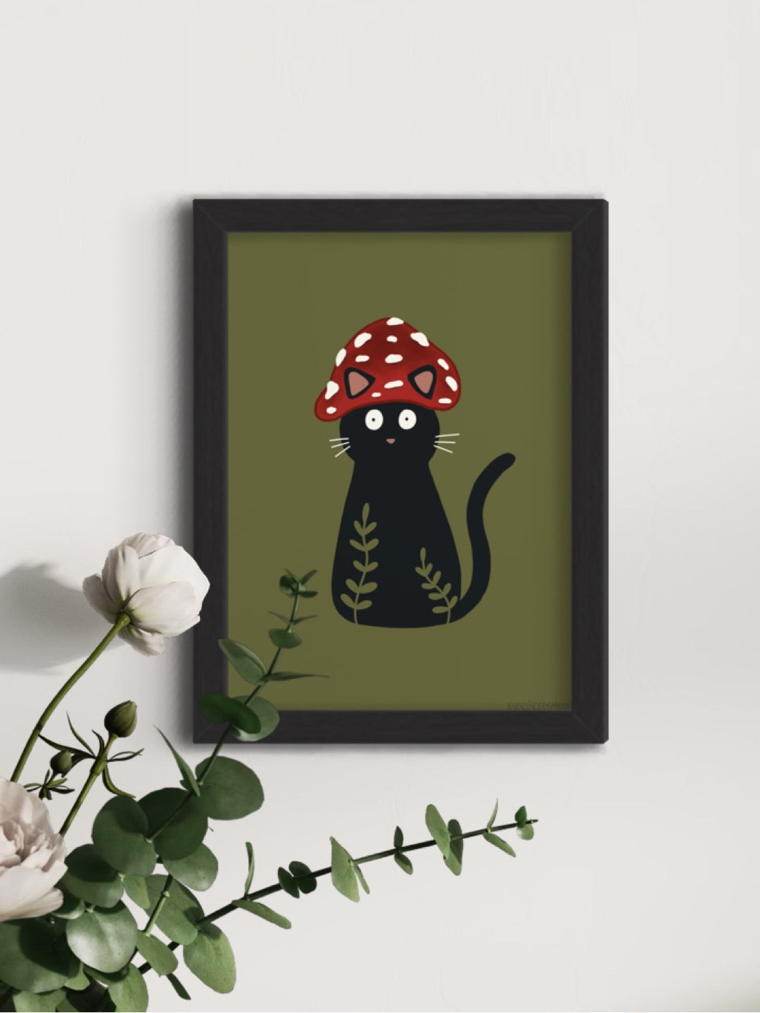 Mushroom cat - framed art print