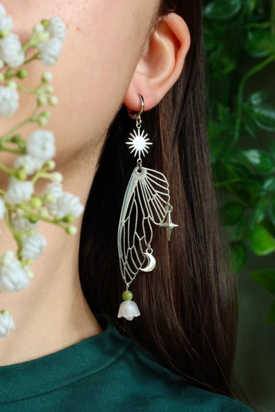 Fairy wing flower celestial charm earrings