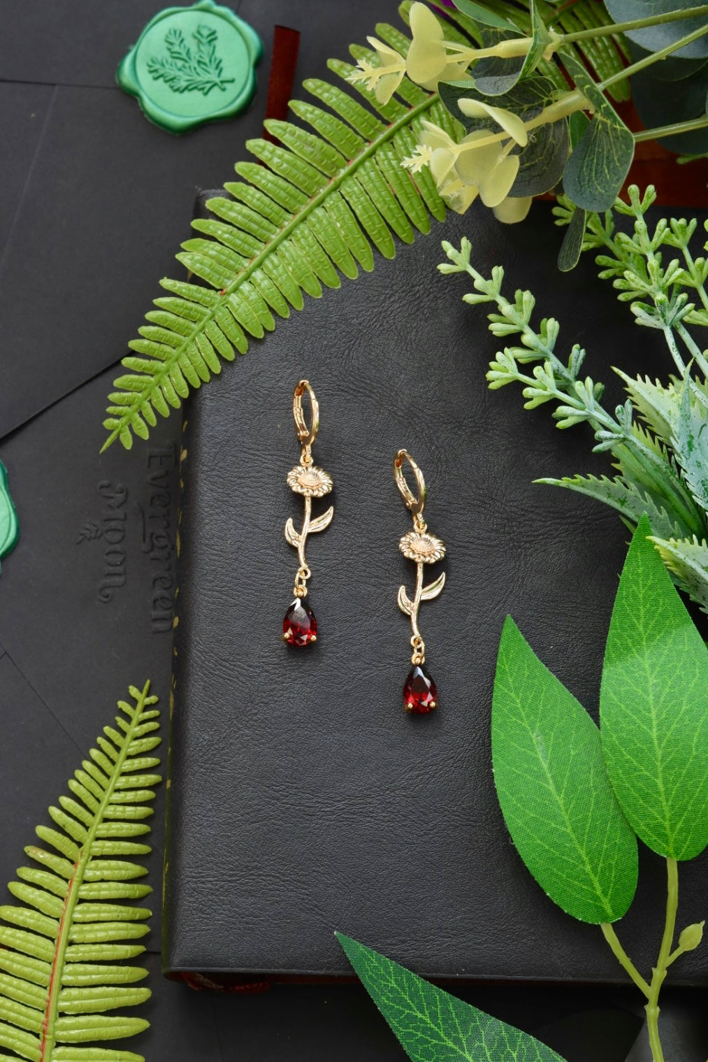 Sunflower red drop earrings