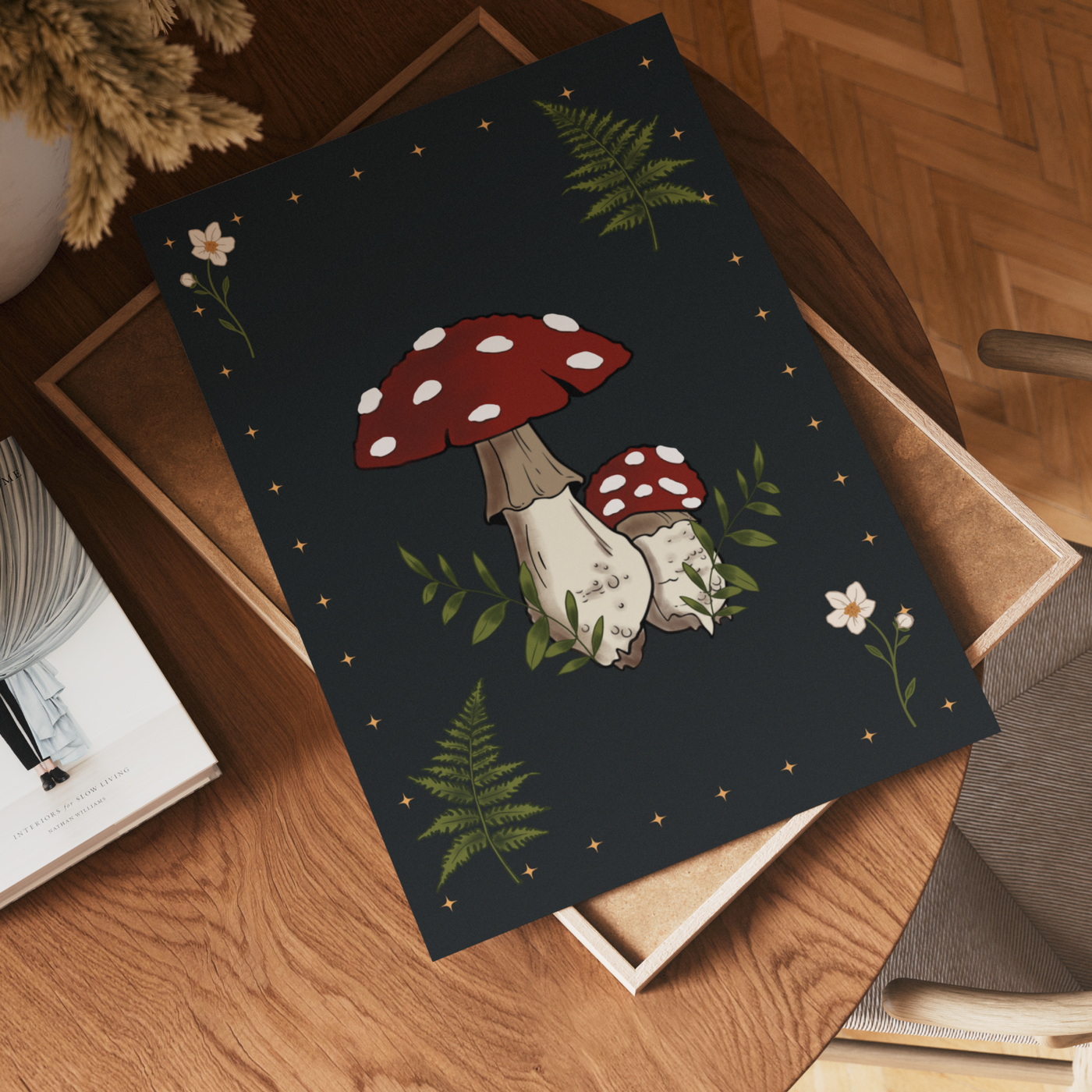 Mushroom fern wall art print (Black or light version)