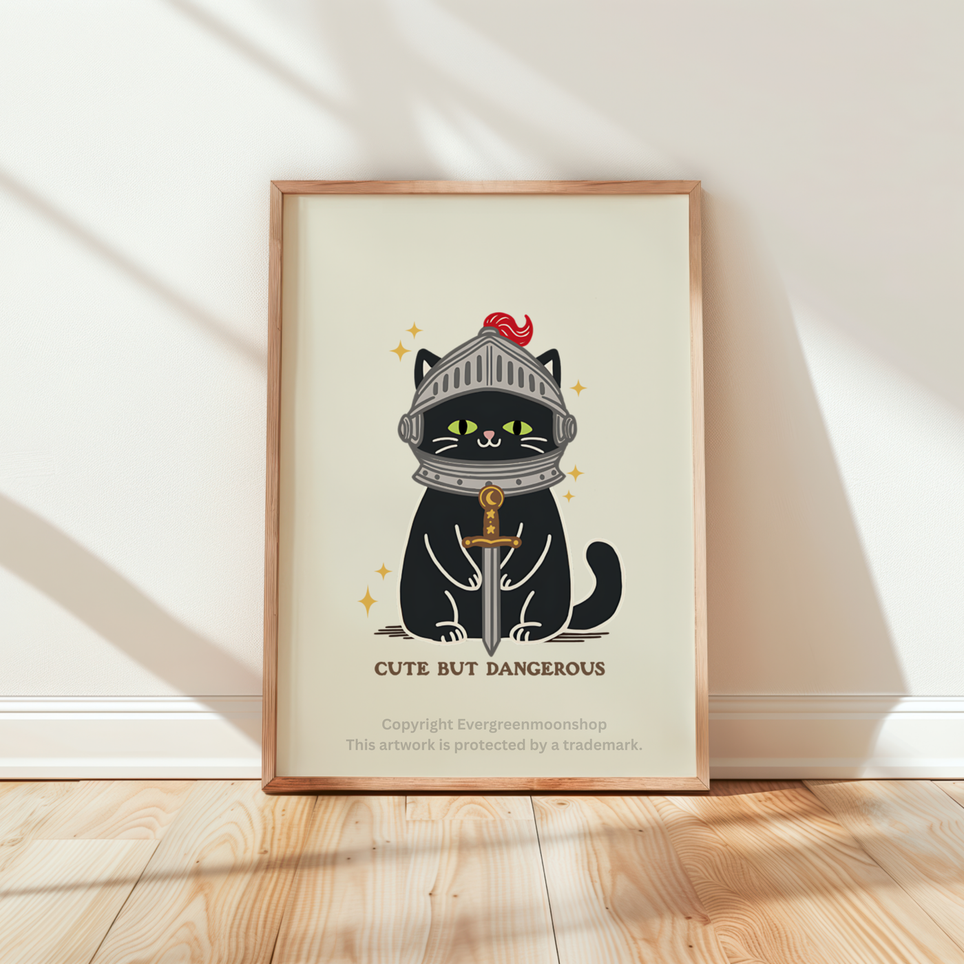 Cute but dangerous cat wall art print