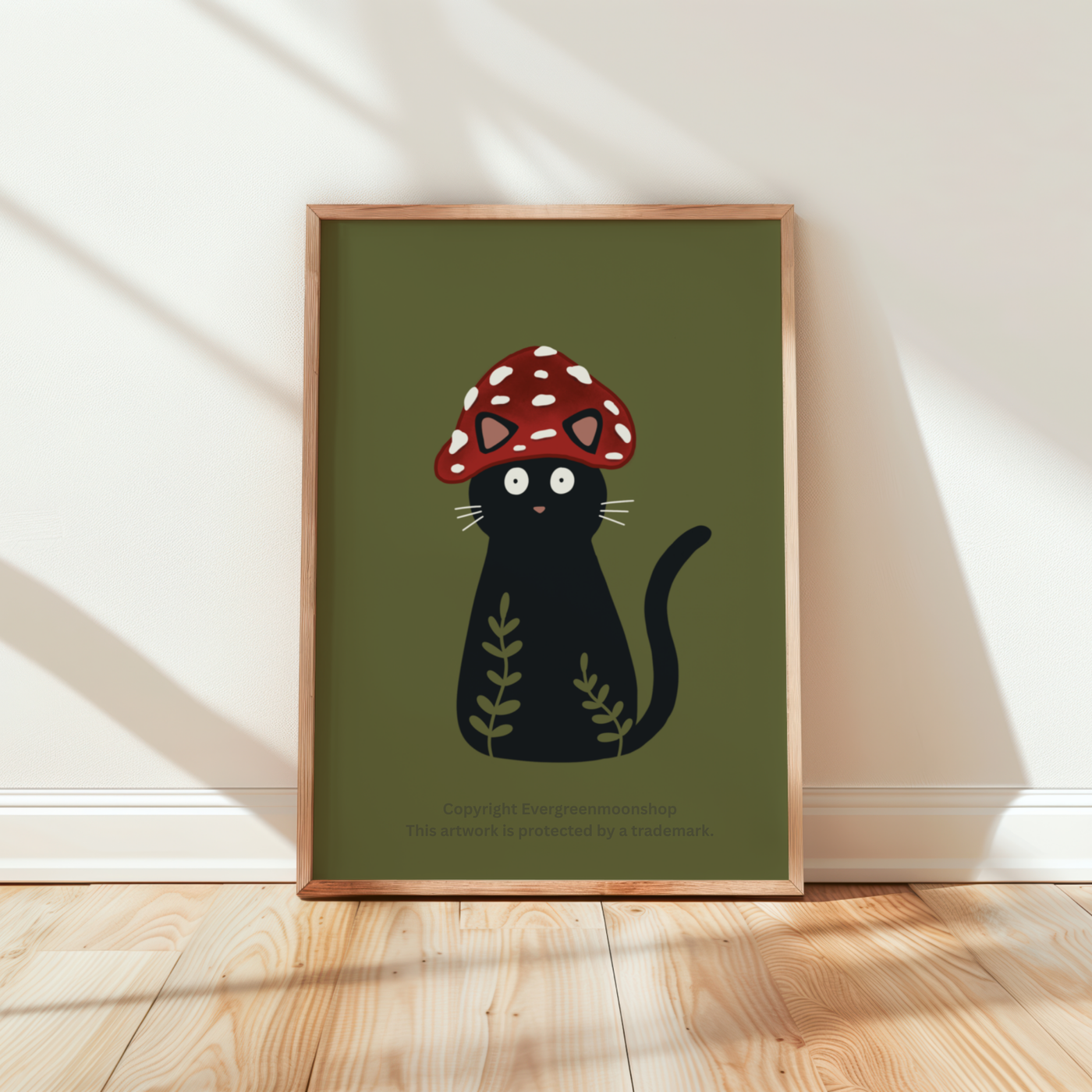 Cat mushroom toadstool art print