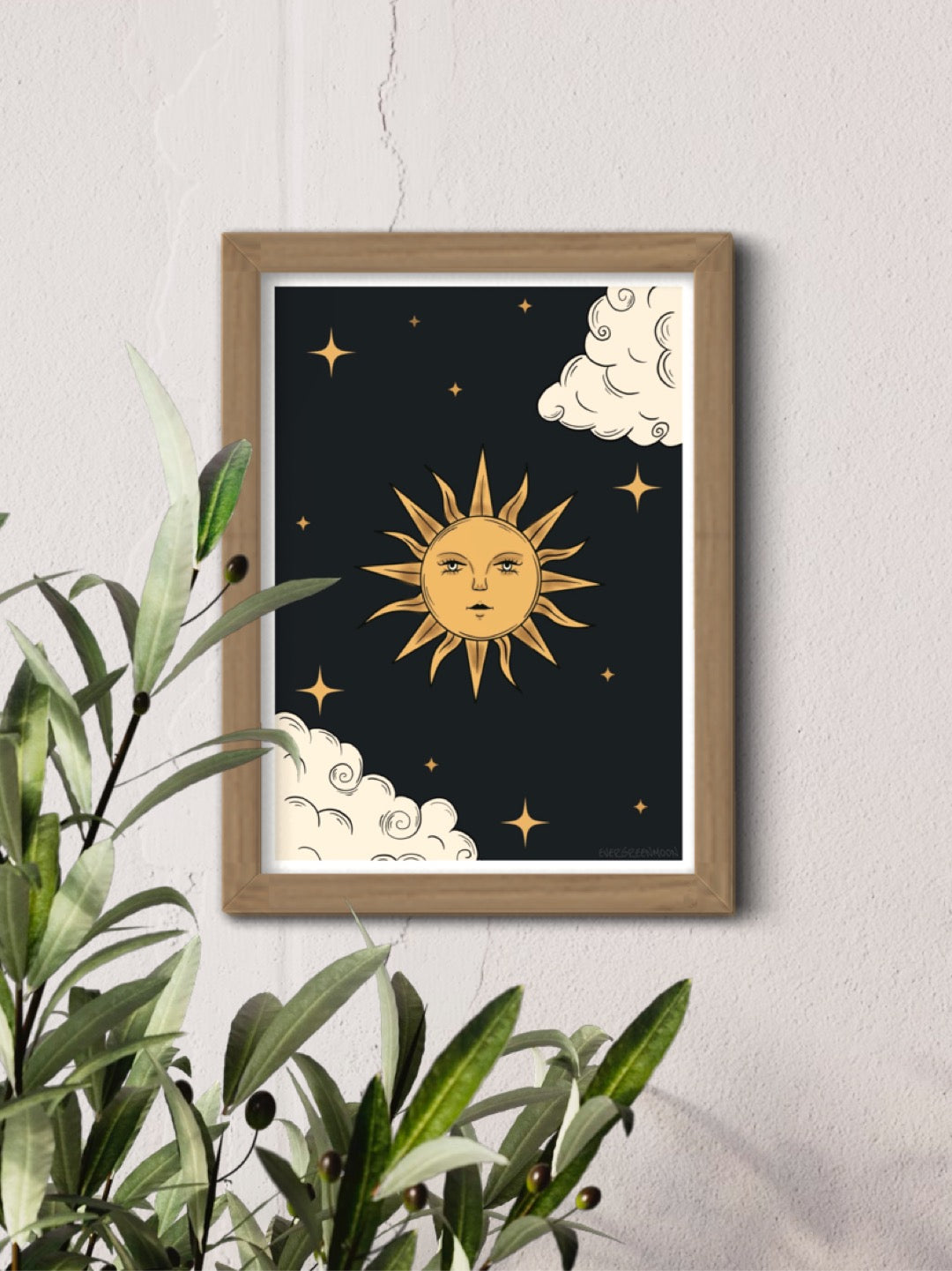 Sun in the night sky - framed art print