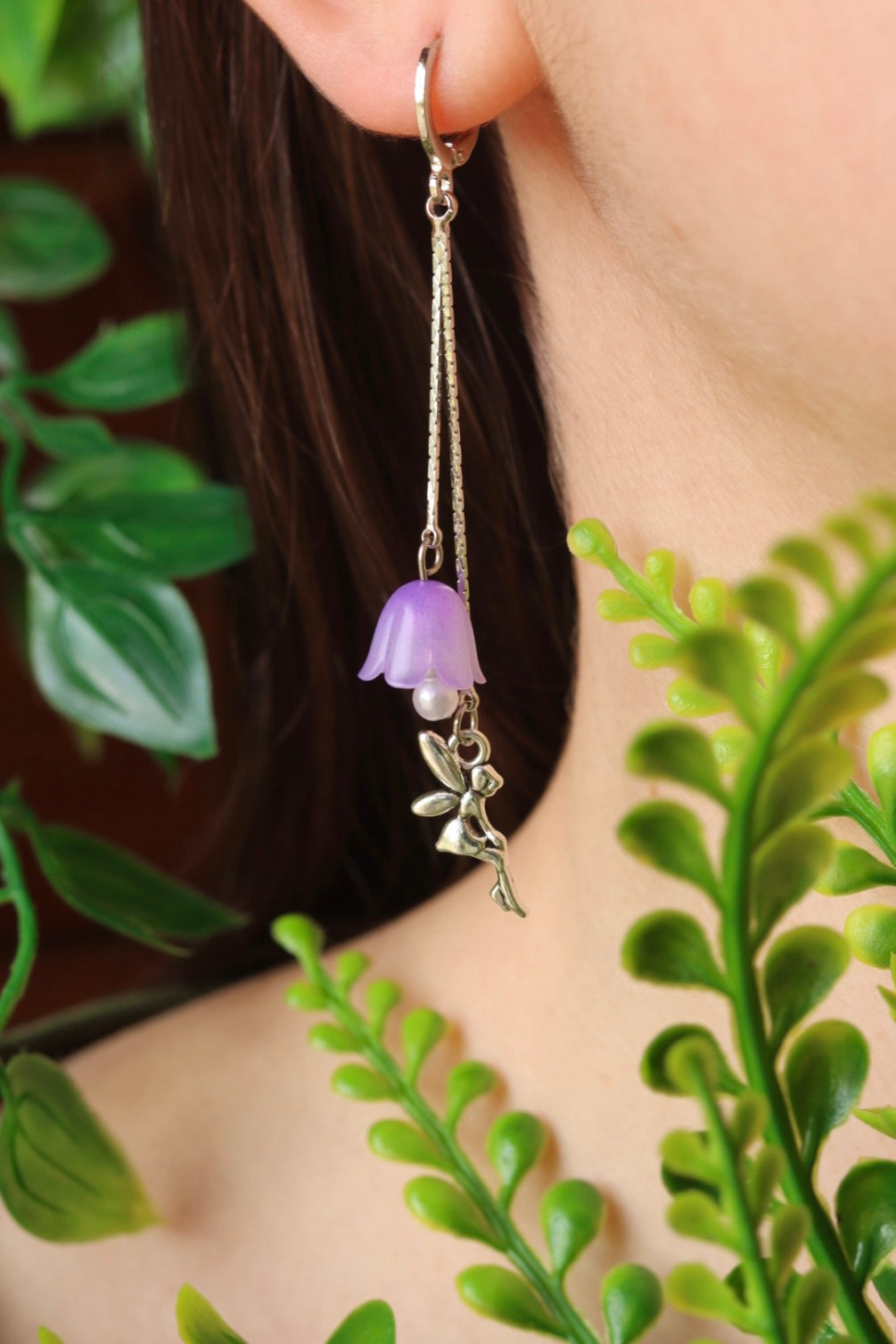 Purple flower fairy earrings