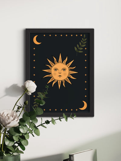 Celestial Sun and leaves - framed art print